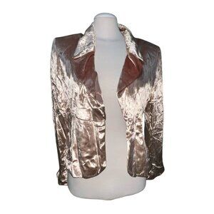Anne Klein Shimmering Gold Long Sleeve Open Front Velvet Blazer Jacket Size 10 W